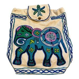 Crewel Work Elephant Embroidered Backpack Bag